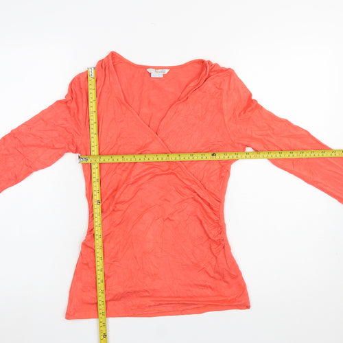 Boden Women’s Orange Wrap V-Neck Blouse UK 12 3/4 Sleeve Stretch Top