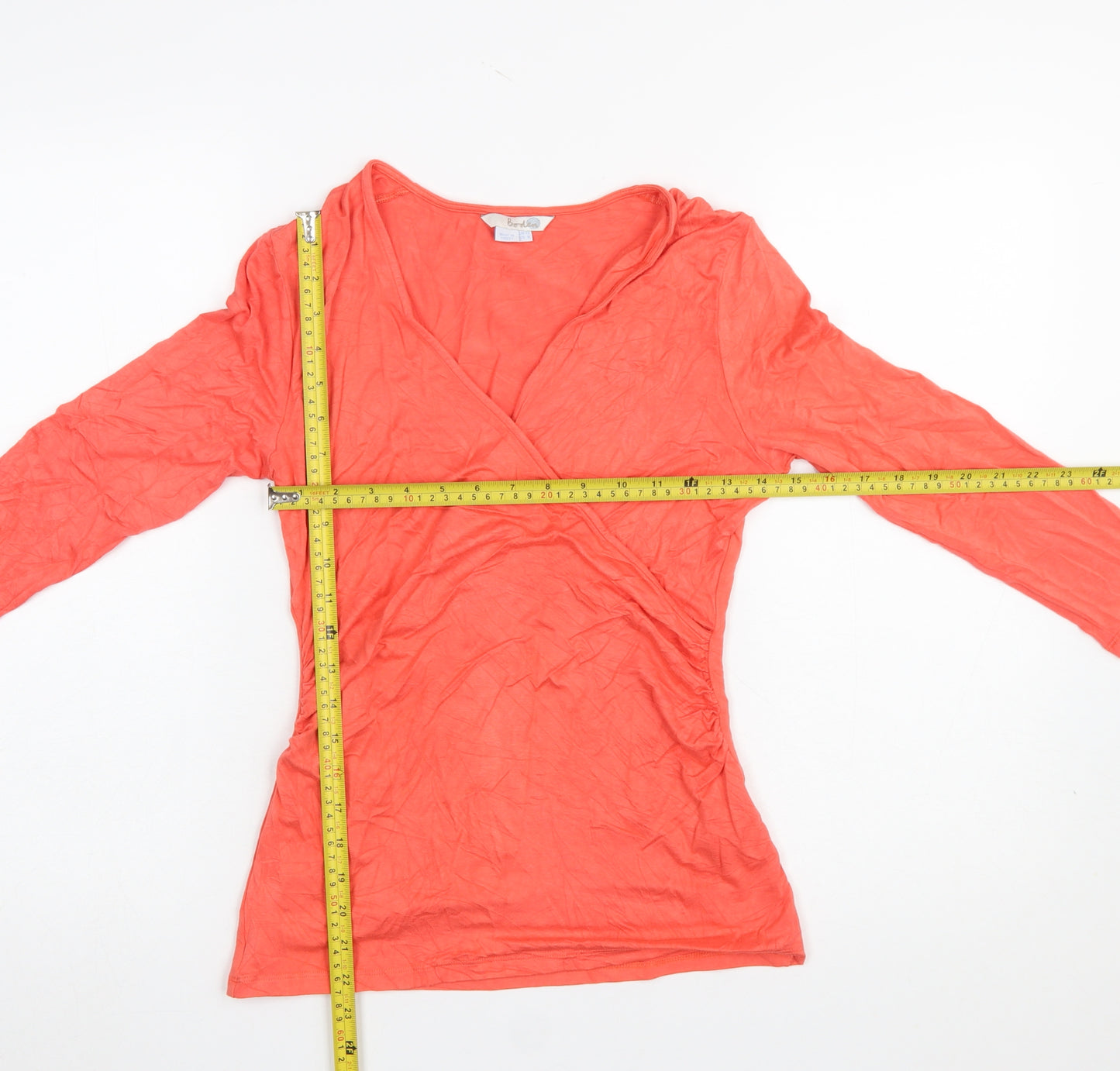 Boden Women’s Orange Wrap V-Neck Blouse UK 12 3/4 Sleeve Stretch Top