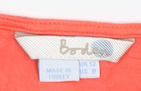 Boden Women’s Orange Wrap V-Neck Blouse UK 12 3/4 Sleeve Stretch Top