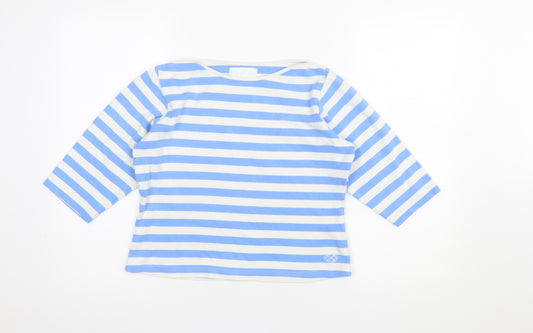Chatham Women's Blue White Striped 3/4 Sleeve Cotton Boat Neck Top Size 12