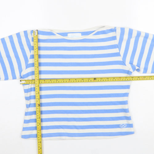Chatham Women's Blue White Striped 3/4 Sleeve Cotton Boat Neck Top Size 12