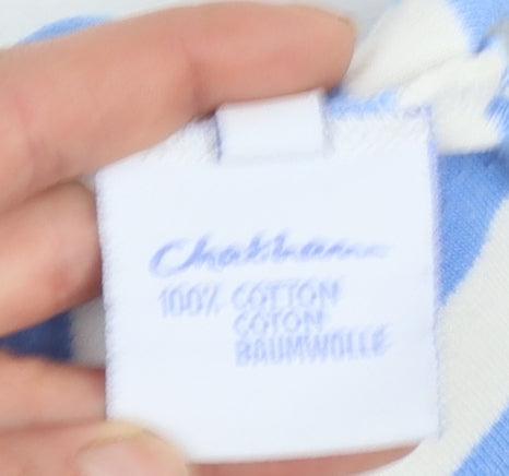 Chatham Women's Blue White Striped 3/4 Sleeve Cotton Boat Neck Top Size 12