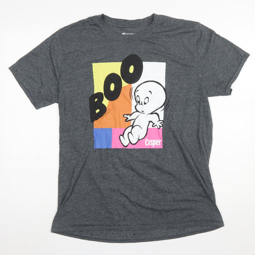 Casper Men's Grey Graphic Short Sleeve Cotton T-Shirt Size L