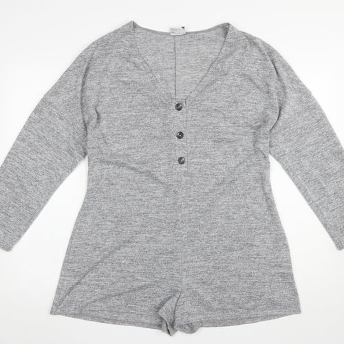 ASOS Design Women’s Grey Long Sleeve Playsuit UK 10 Polyester Blend