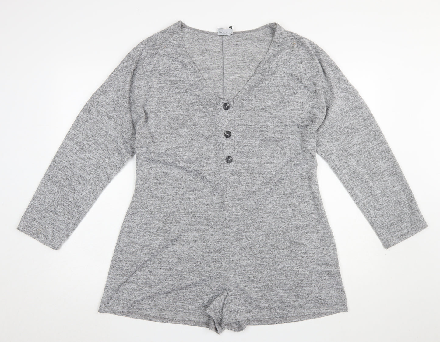ASOS Design Women’s Grey Long Sleeve Playsuit UK 10 Polyester Blend