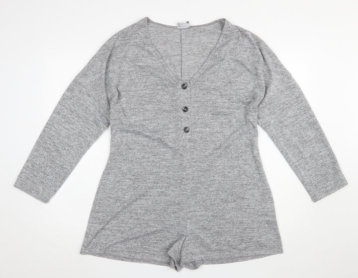 ASOS Design Women’s Grey Long Sleeve Playsuit UK 10 Polyester Blend