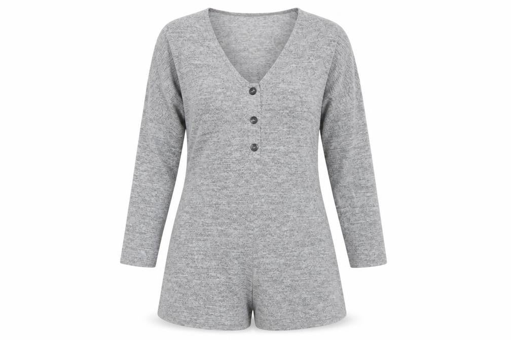 Front view of ASOS Design Women’s Grey Long Sleeve Playsuit UK 10 Polyester Blend