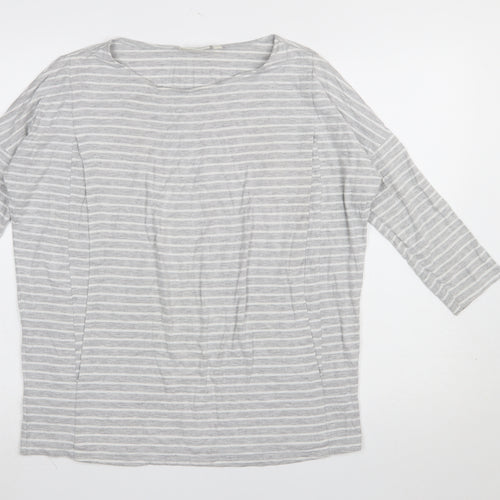 JoJo Maman Bébé Women's Grey Striped 3/4 Sleeve Jersey Top M