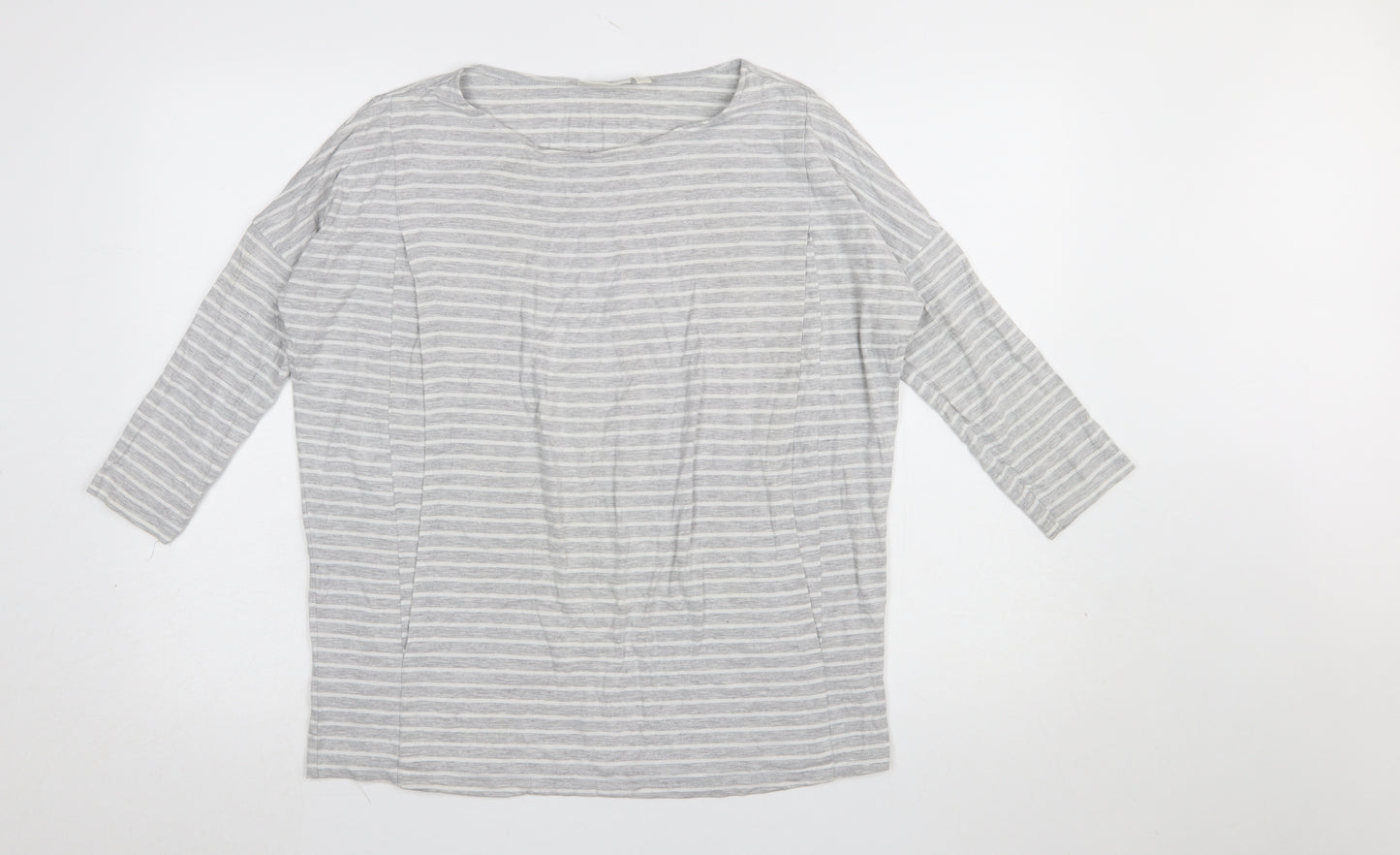 JoJo Maman Bébé Women's Grey Striped 3/4 Sleeve Jersey Top M