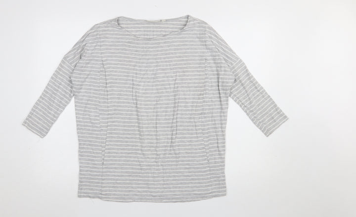 JoJo Maman Bébé Women's Grey Striped 3/4 Sleeve Jersey Top M