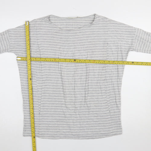 JoJo Maman Bébé Women's Grey Striped 3/4 Sleeve Jersey Top M