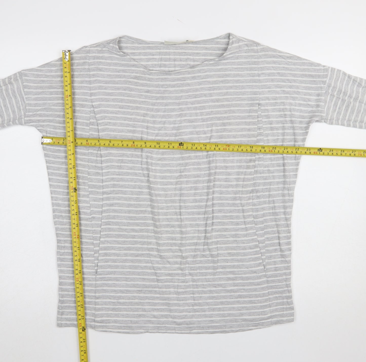 JoJo Maman Bébé Women's Grey Striped 3/4 Sleeve Jersey Top M