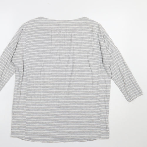 JoJo Maman Bébé Women's Grey Striped 3/4 Sleeve Jersey Top M