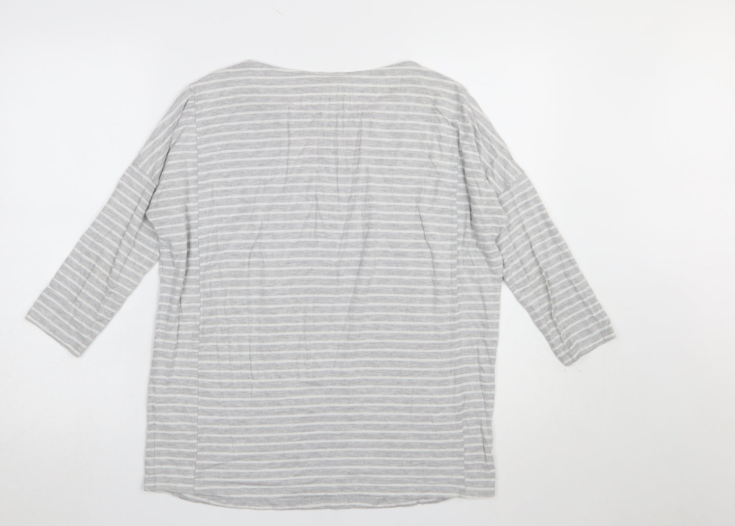 JoJo Maman Bébé Women's Grey Striped 3/4 Sleeve Jersey Top M