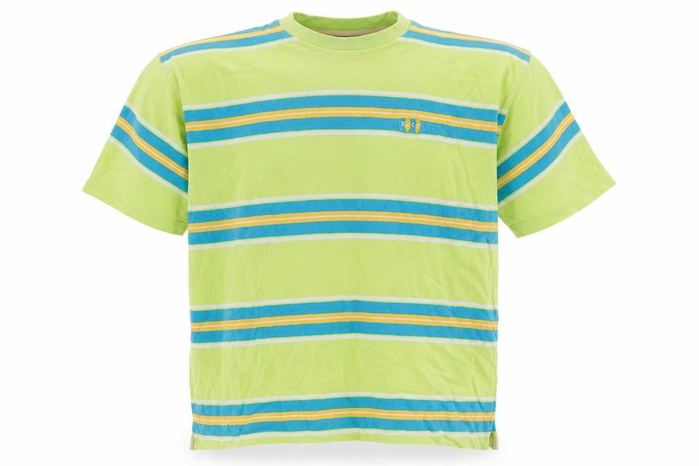 Front view of Paco Design Men's Retro Multicoloured Striped Cotton T-Shirt M