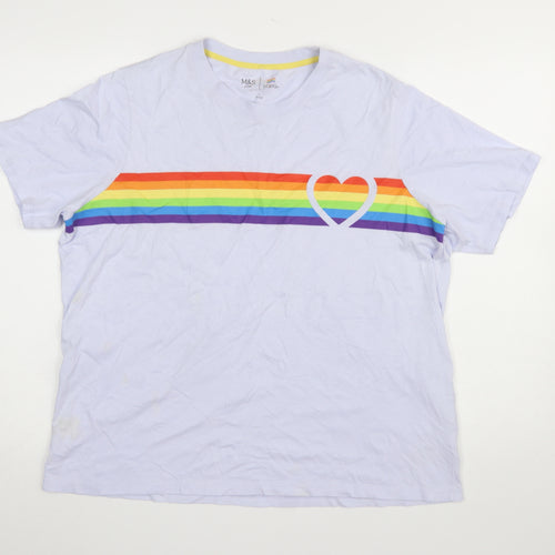 Marks and Spencer Women's Blue Rainbow Pride Cotton T-Shirt Size L