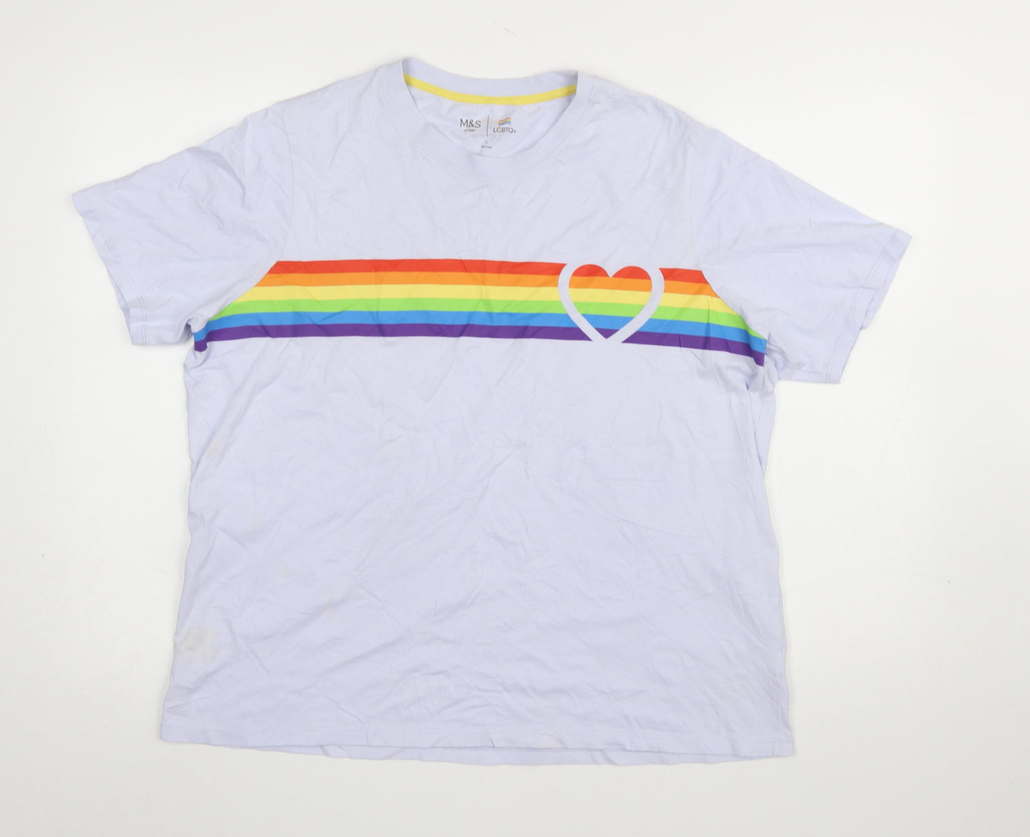 Marks and Spencer Women's Blue Rainbow Pride Cotton T-Shirt Size L