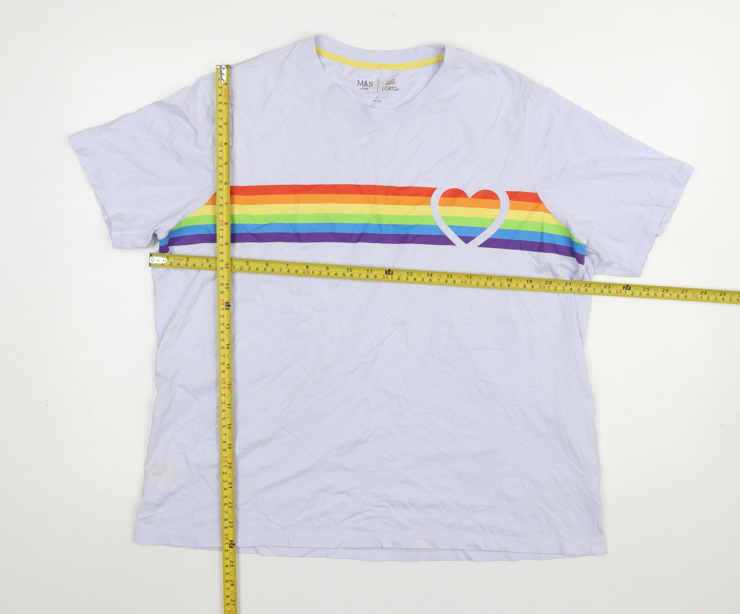 Marks and Spencer Women's Blue Rainbow Pride Cotton T-Shirt Size L