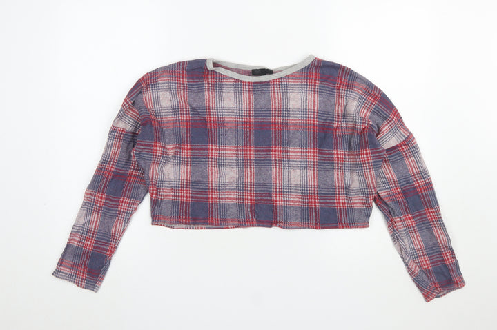 Topshop Womens Multicoloured Plaid Cropped Flannel Top UK 10