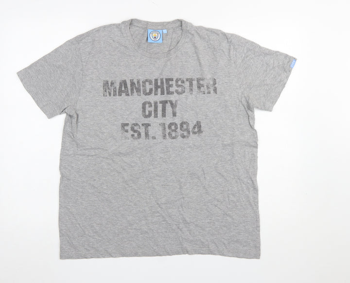 Manchester City Grey Men's Medium Crew Neck Graphic T-Shirt