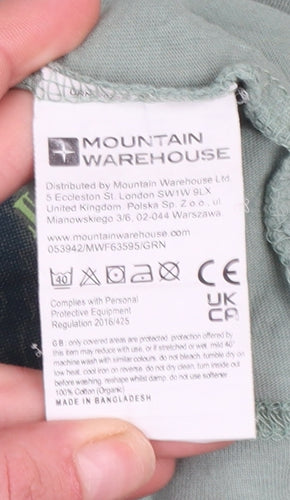 Mountain Warehouse Men's Green Organic Cotton Graphic T-Shirt Size L