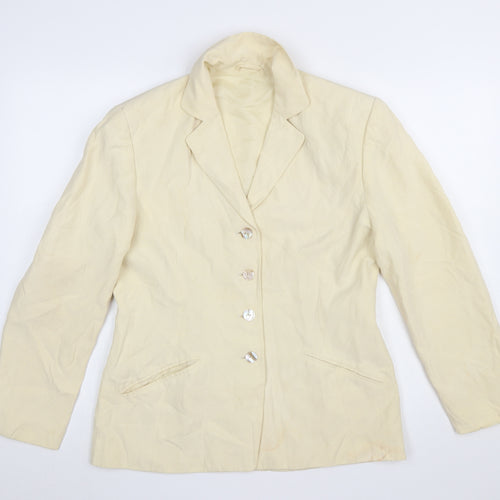 Betty Barclay Women Beige Linen Silk Blazer Size 12 Single-Breasted