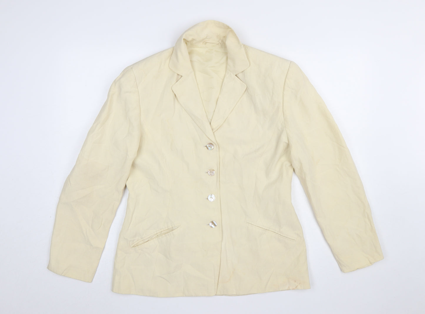 Betty Barclay Women Beige Linen Silk Blazer Size 12 Single-Breasted