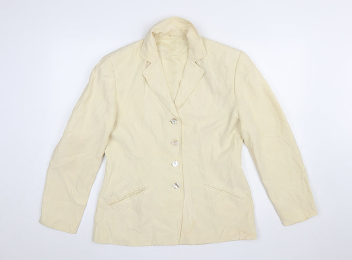 Betty Barclay Women Beige Linen Silk Blazer Size 12 Single-Breasted