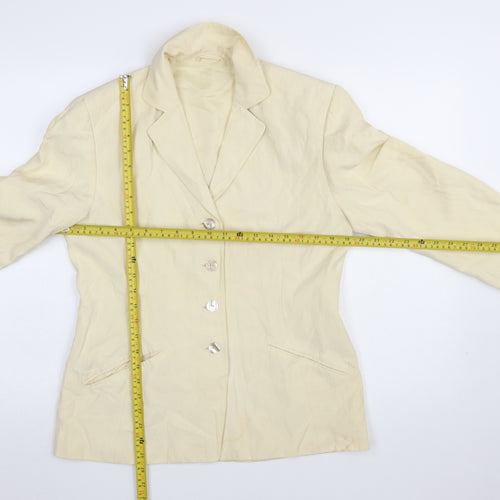 Betty Barclay Women Beige Linen Silk Blazer Size 12 Single-Breasted
