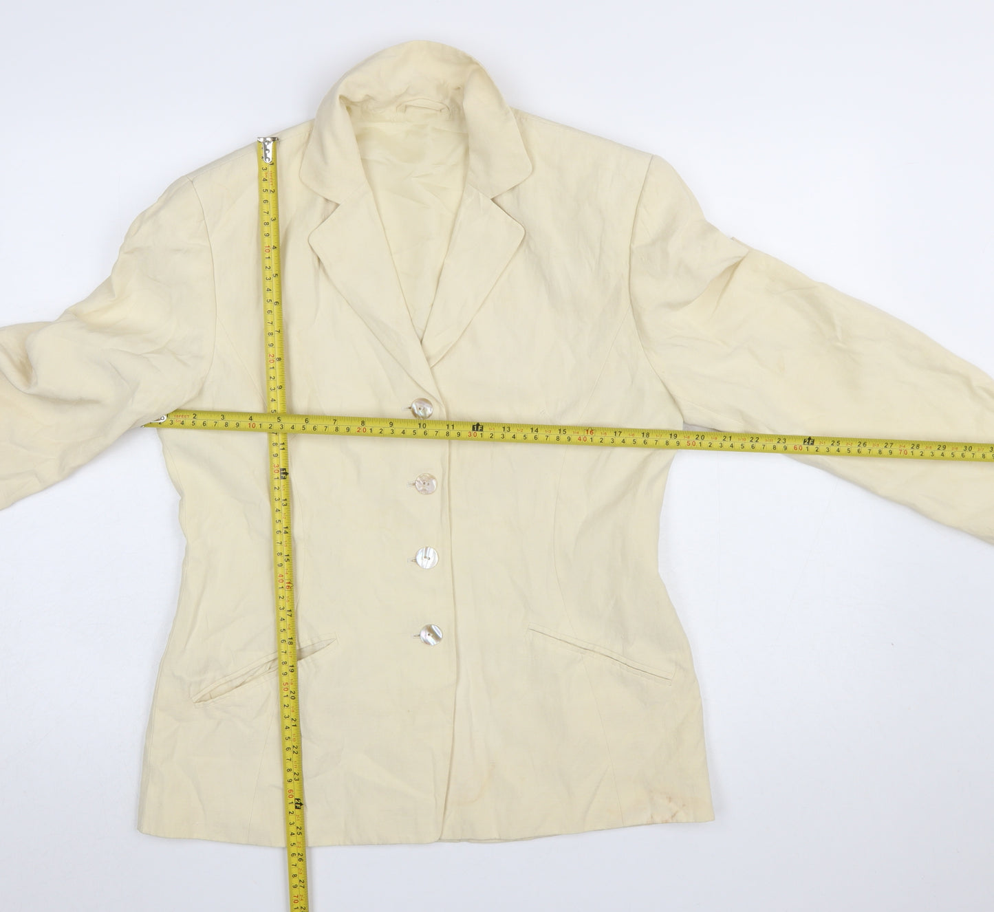Betty Barclay Women Beige Linen Silk Blazer Size 12 Single-Breasted