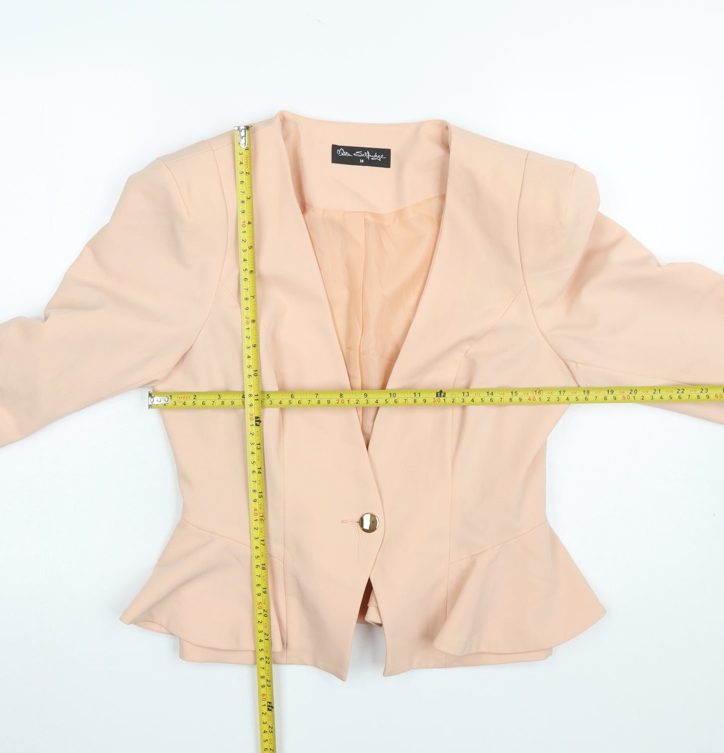 Miss Selfridge Women Beige Peplum Blazer Jacket UK 14 Lined Single Button