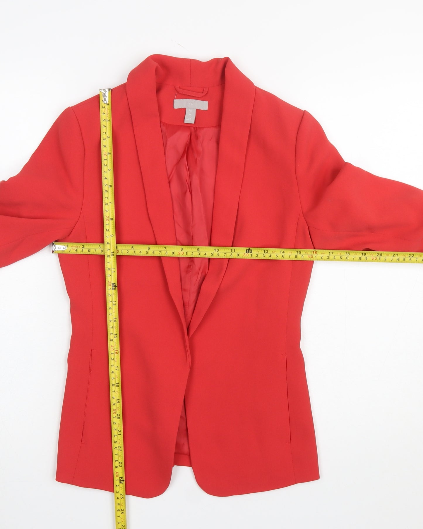 H&M Women's Red Shawl Lapel Blazer Jacket UK 4 Regular Fit