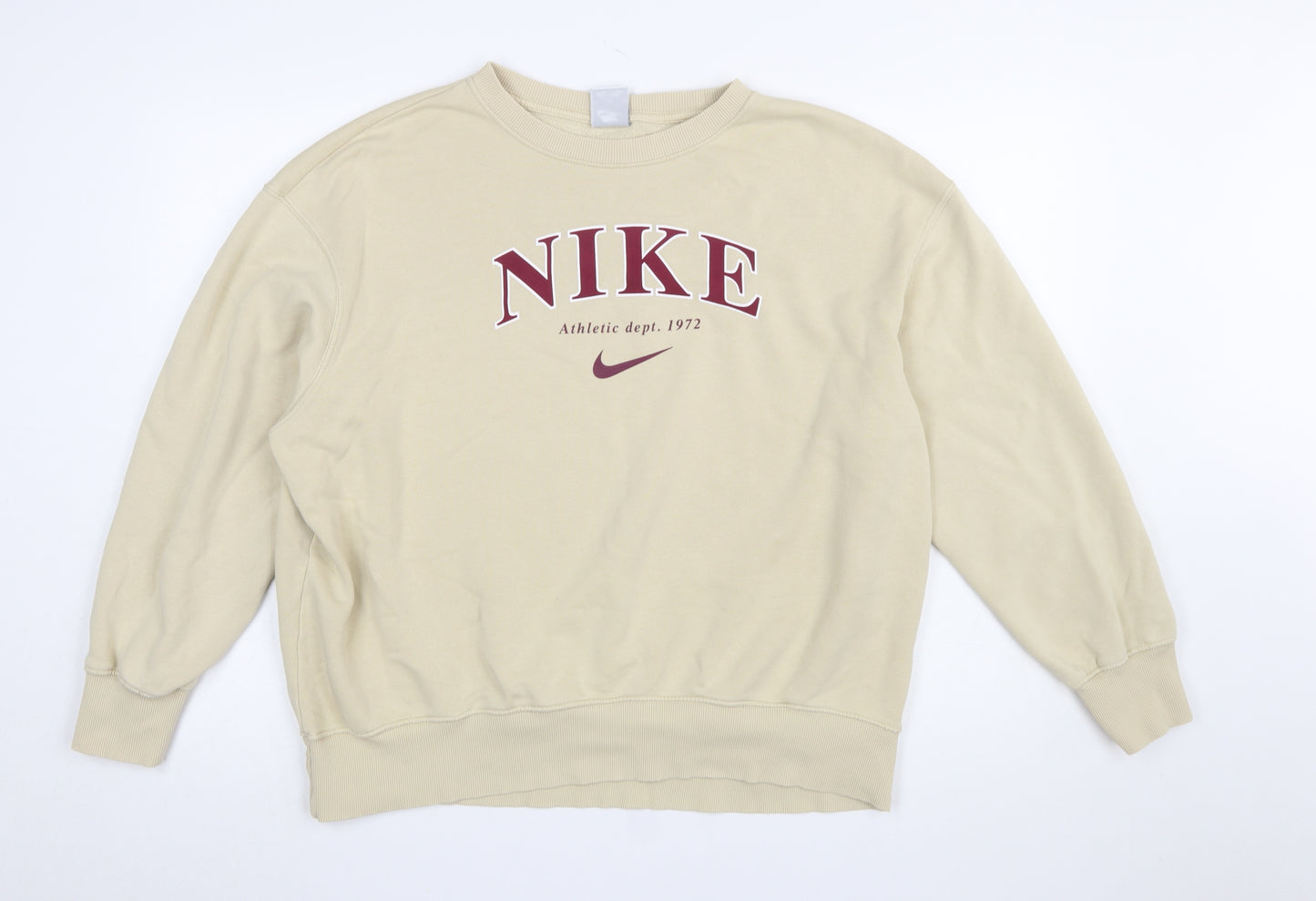 Nike Women Beige Crew Neck Pullover Sweatshirt M Logo Graphic