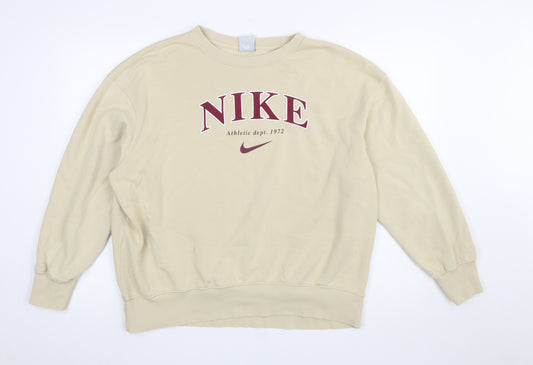 Nike Women Beige Crew Neck Pullover Sweatshirt M Logo Graphic