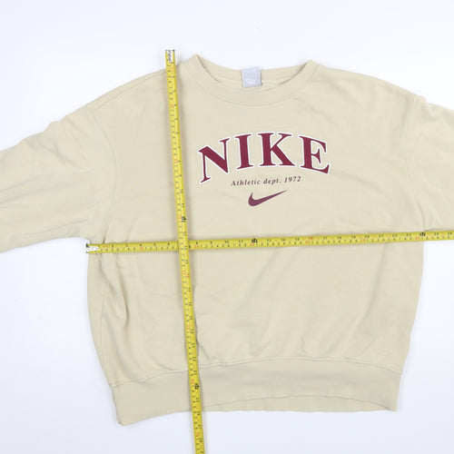 Nike Women Beige Crew Neck Pullover Sweatshirt M Logo Graphic