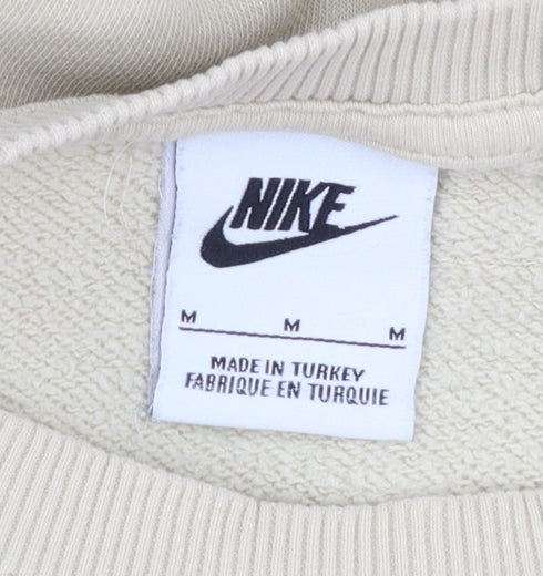 Nike Women Beige Crew Neck Pullover Sweatshirt M Logo Graphic