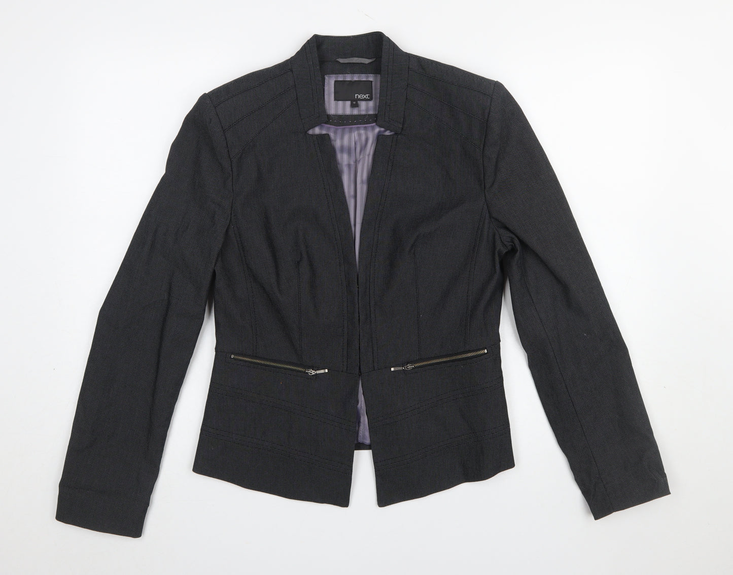 Next Women's Black Size 12 Tailored Herringbone Cotton Blazer