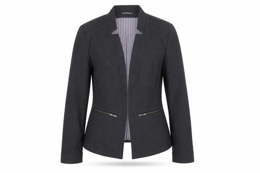 Front view of Next Women's Black, size 12, Tailored Herringbone Cotton Blazer