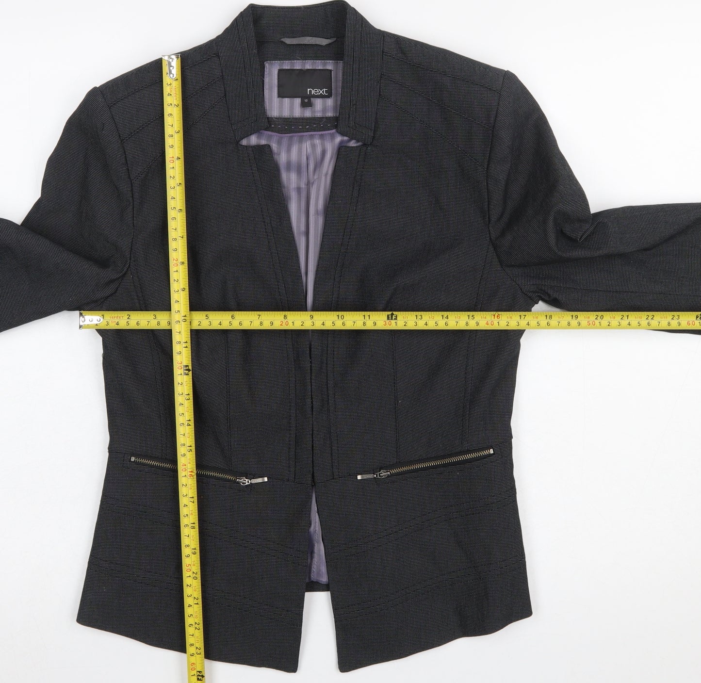 Next Women's Black Size 12 Tailored Herringbone Cotton Blazer