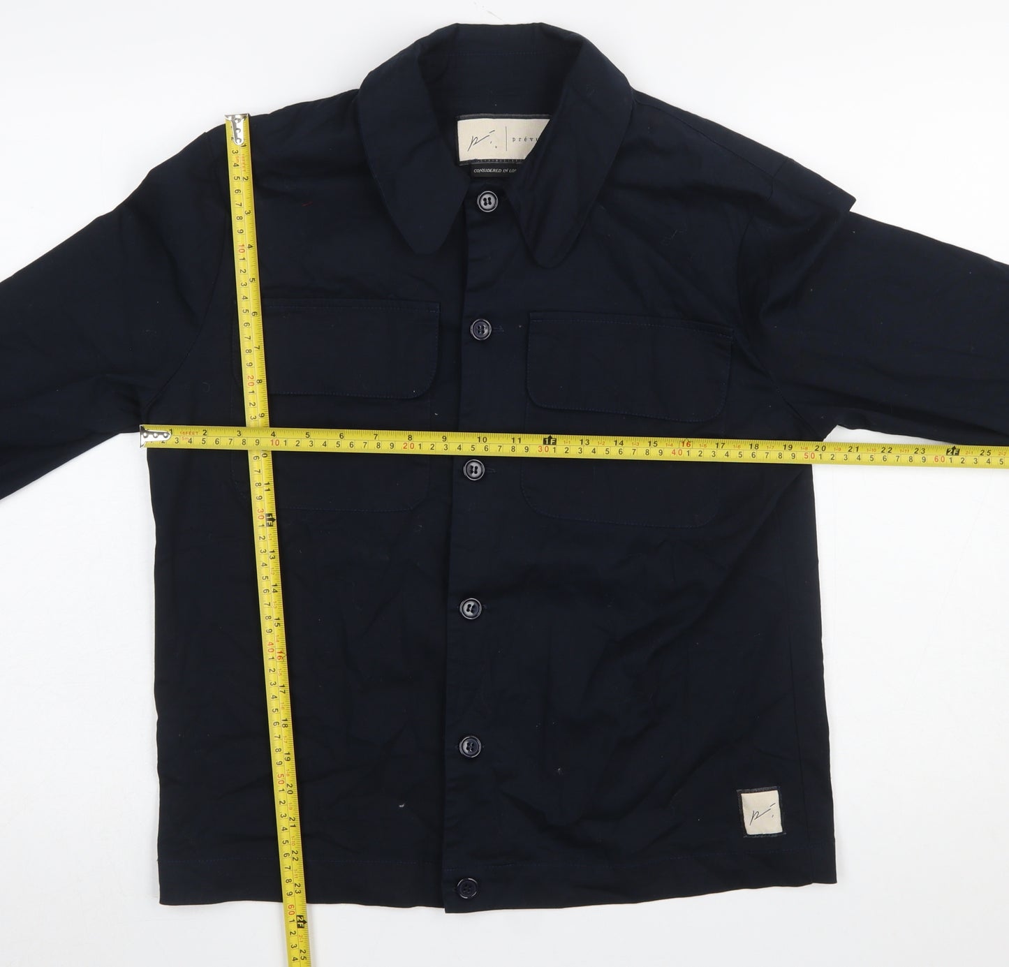 Prévu Men’s Navy Button-Up Shirt Medium Cotton Stretch