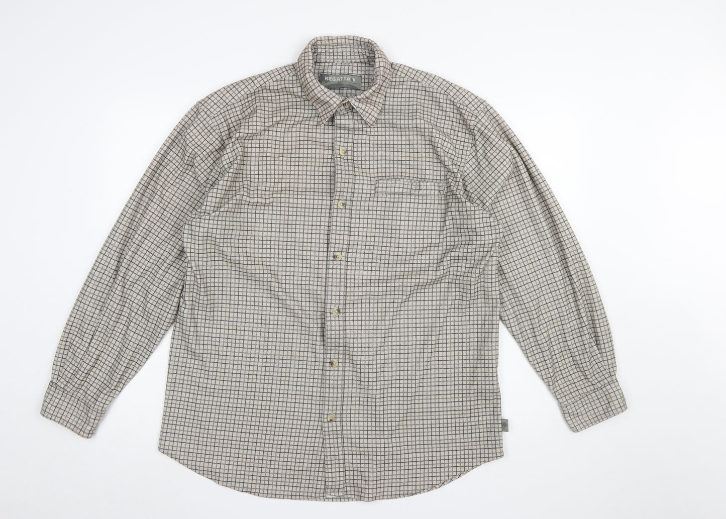 Regatta Men's Beige Check Long Sleeve Button-Up Shirt Size L