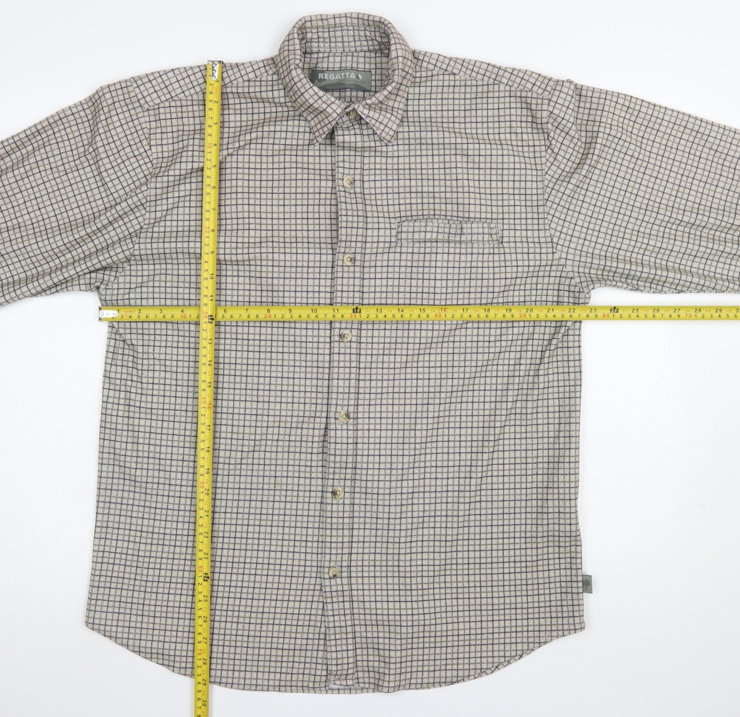 Regatta Men's Beige Check Long Sleeve Button-Up Shirt Size L