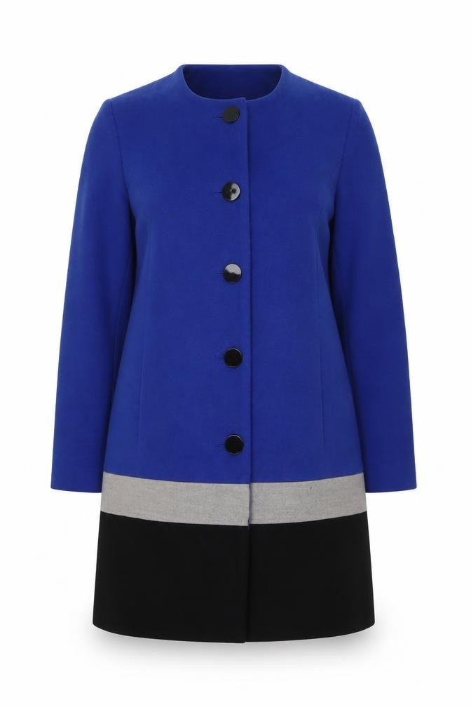 Front view of Damart Women’s Blue Colour Block Mid-Length Coat, size UK 14