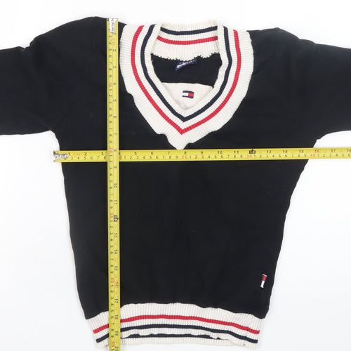 Tommy Hilfiger Womens Black V-Neck Knit Jumper Size M Cotton Retro Style
