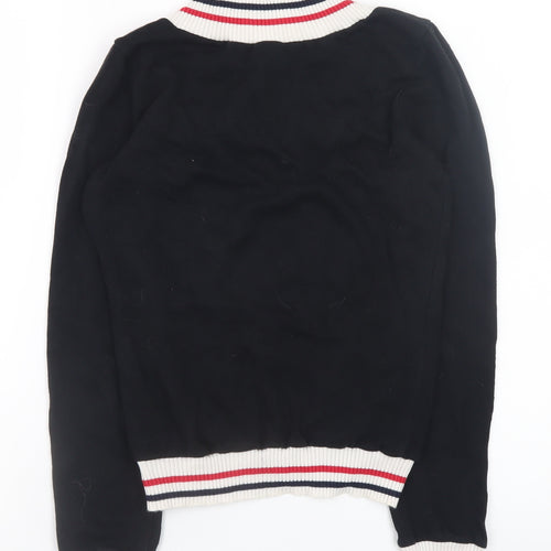 Tommy Hilfiger Womens Black V-Neck Knit Jumper Size M Cotton Retro Style