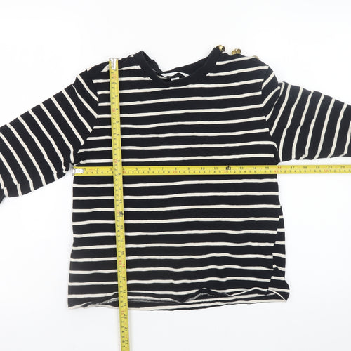 H&M Women Black White Striped Long Sleeve Cotton Boat Neck Top Size S