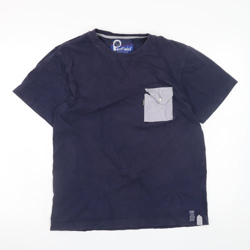 Penfield Men's Blue Cotton Crew Neck Colourblock Pocket T-Shirt M