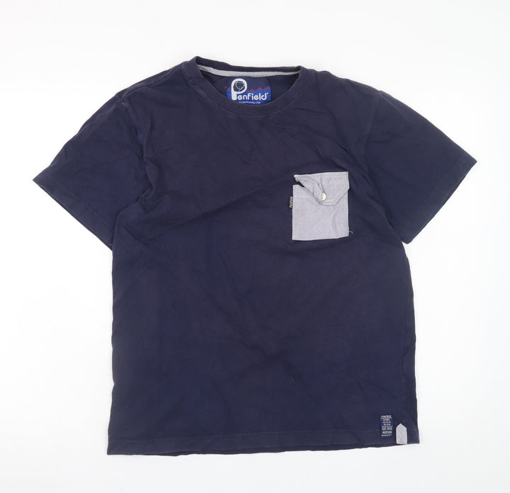 Penfield Men's Blue Cotton Crew Neck Colourblock Pocket T-Shirt M