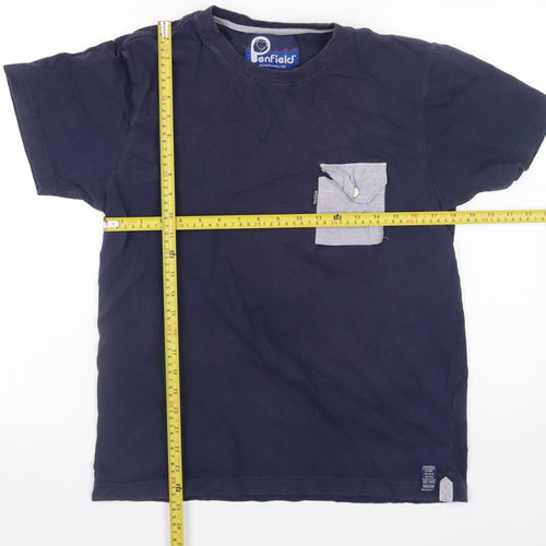 Penfield Men's Blue Cotton Crew Neck Colourblock Pocket T-Shirt M