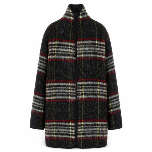 Topshop Women’s Multicoloured Wool Blend Plaid Mid-Length Coat UK 6